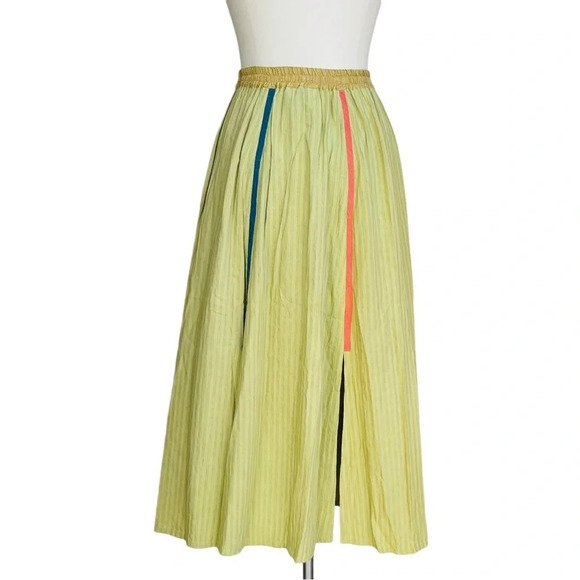 FAITH By CELIA FORRESTER M Lime Striped Dessert Rayon Blend Fringes Skirt - Picture 1 of 4